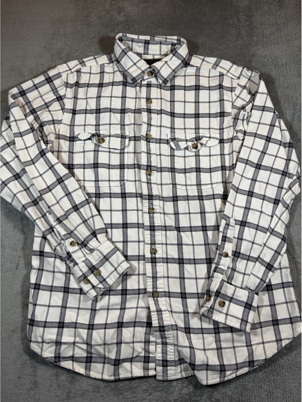 Eddie Bauer Flannel Shirt Mens M White Black Plaid Classic Fit Button Down